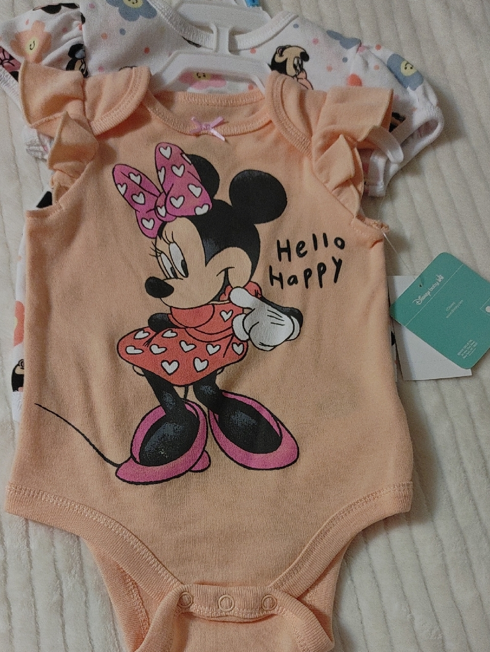 2 PC Disney Minnie Mouse Floral Short Sleeve Bodysuit - White, Pink, Peach, Blue